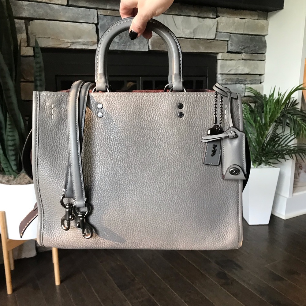 Coach 1941 Rogue 31 Leather Satchel Purse, 23755, Suede Color Block - Picture 2 of 16